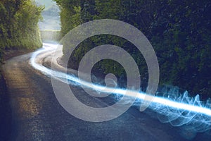 Fiber optic cable running above ground in the British Countryside