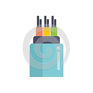 Fiber optic cable transmitting data through wires in flat design