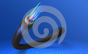 Fiber optic cable vector concept illustration for network and telecommunication technology. Fibre wire core with