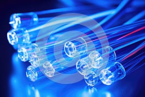 fiber optic cables against blue background
