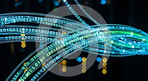 Fiber Optic Cables with Binary Code Data Transmission - Technology Background