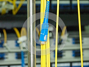 Fiber optic cables connected in a data center
