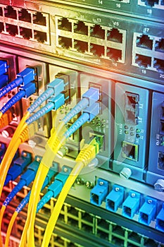 Fiber Optic cables connected to an optic ports