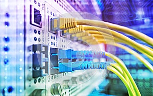 Fiber Optic cables connected to an optic ports