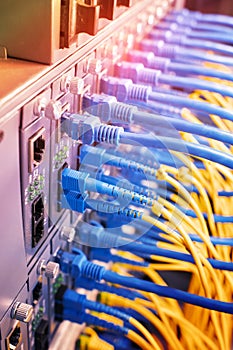 Fiber Optic cables connected to an optic ports and