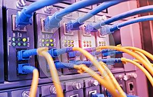 Fiber Optic cables connected to an optic ports and