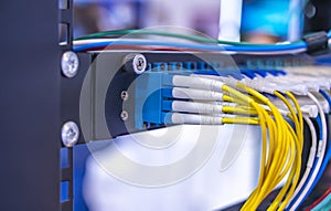 Fiber Optic cables connected to an optic ports