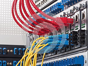 Fiber Optic cables connected to an optic ports