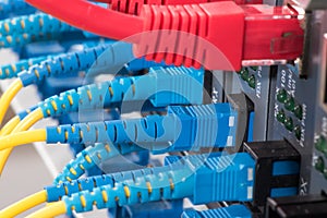 Fiber Optic cables connected to an optic ports