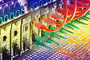 Fiber Optic cables connected to an optic ports