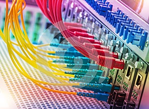 Fiber Optic cables connected to an optic ports