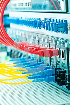 Fiber Optic cables connected to an optic ports