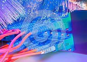 Fiber Optic cables connected to an optic ports