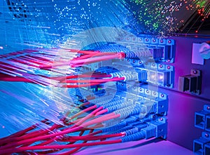 Fiber Optic cables connected to an optic ports