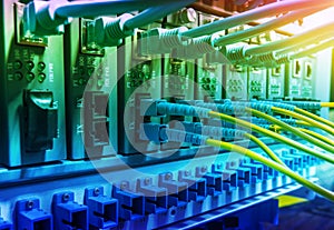 Fiber Optic cables connected to an optic ports