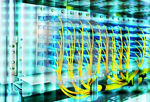 Fiber Optic cables connected to an optic ports