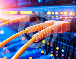 Fiber Optic Cables Connected to a Server
