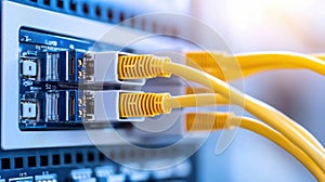 Fiber Optic Cables Network Server Rack Closeup