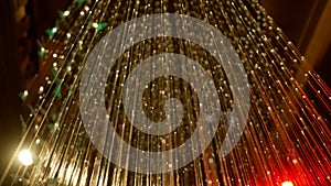 Fiber optic cables transmitting glowing digital network data