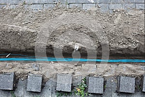Fiber optic cables in a trench in the Netherlands photo
