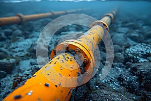 Fiber optic communication cables laid at the bottom of the sea. Concept Underwater technology,