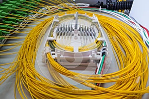 Fiber optic connection, spice tray in optical distribution frame of telecommunication systems