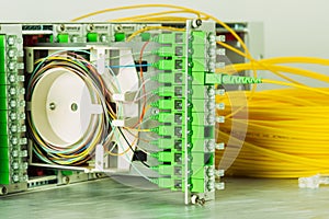 Fiber optic connection, spice tray in optical distribution frame of telecommunication systems