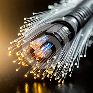 Fiber Optic Data Cable with Visible Glowing Wires - Generative Ai