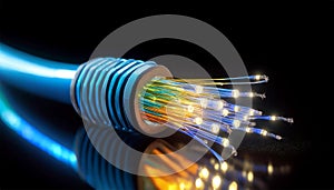 Fiber Optic Data Cable with Visible Glowing Wires - Generative Ai