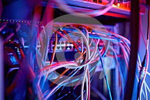 Fiber optic equipment in data center server room