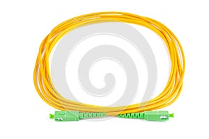 Fiber optic patch cord cable on white background