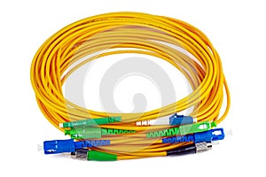 Fiber optic patch cord cable on white