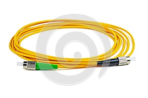 Fiber optic patch cord cable on white