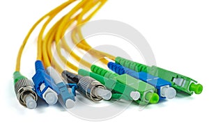 Fiber optic patch cord cables on white