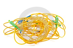 Fiber optic patch cord cables on white background