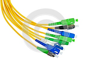 Fiber optic patch cord cables on white