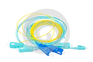 Fiber optic patch cord cables on white