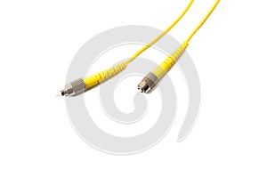 Fiber optic patch cord on white background