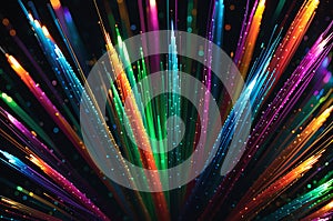 Fiber Optic Strands Radiating in an Array of Vibrant Colors Against a Dark Backdrop, Focus on Luminosity