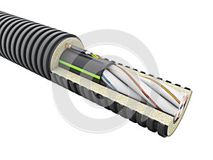 Fiber optical cable detail - 3d render isolated white.