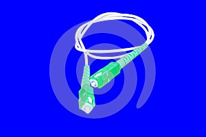 Fiber optics connector isolated on blue chroma  background