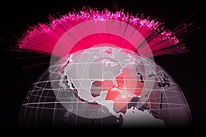 Global Fiber Optics Communication Connectivity Globe World Earth Map Transparent Abstract Background photo