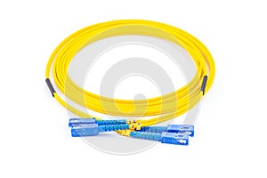 Fiber optics single mode patch cord SC to SC connector, isolated on white background