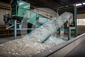 Fiberglass recycling process, where waste material is collected, crushed, and remelted to create new fiberglass products