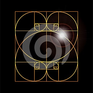 Fibonacci or Golden Ratio Black and Gold Geometric Background Illustration