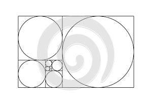 Fibonacci numbers, array. Template of horizontal golden ratio harmony proportions.