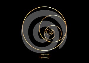 Fibonacci Sequence Circle. Golden ratio. Geometric shapes spiral. Circles in golden proportion. Futuristic minimalist design