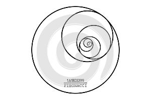 Fibonacci Sequence Circle. Golden ratio. Geometric shapes spiral. Circles in golden proportion in minimalist line art design
