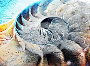 Fibonacci shell, golden ratio digital painting