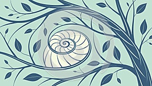 Fibonacci Spiral with Lush Leafy Vines, Nature's Growth, vector design Generative AI